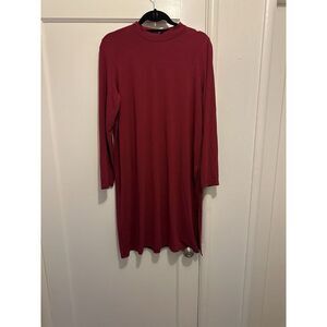 Eileen Fisher Viscose Knit Long Tunic Top Dress Side Slit Ballet Neck Wine Sz L